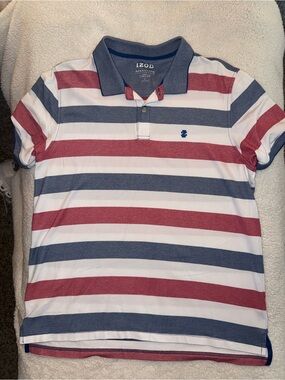 IZOD Advantage Performance Stretch Polo Shirt Men’s Large Red White Blue Striped